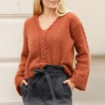 Free Knitting Pattern for a Sweater with Cable V-Neck