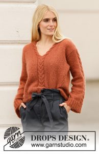 Free Knitting Pattern for a Sweater with Cable V-Neck