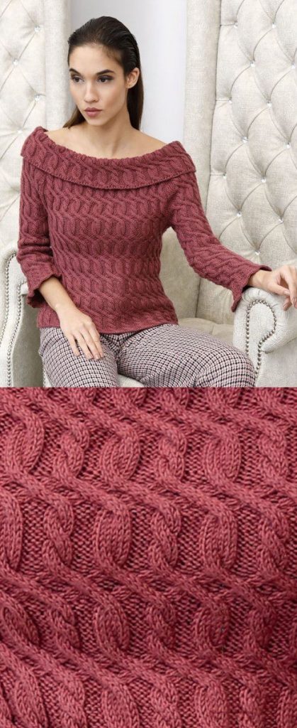 Free Knitting Pattern for a Turned Neck Sweater with Cables