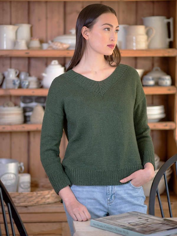 Free Knitting Pattern for a Women's Classic V-Neck Sweater