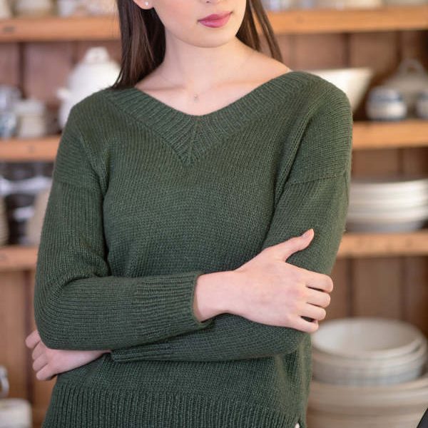 Free Knitting Pattern for a Women’s Classic V-Neck Sweater
