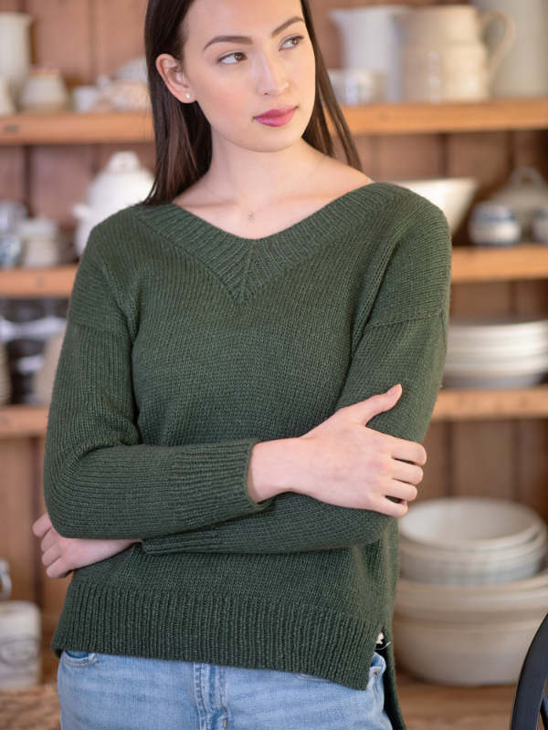 Free Knitting Pattern for a Women's Classic V-Neck Sweater