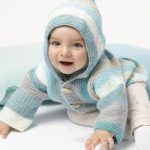 Free baby knitting pattern for a garter stitch jacket with a hood.