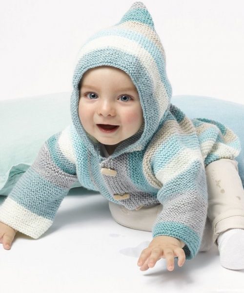 Free Knitting Pattern for an Easy Striped and Hooded Baby Jacket