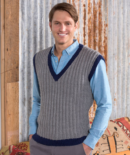 Free knitting pattern for a men's seeded rib vest