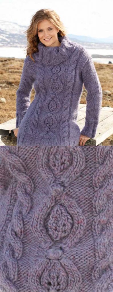 Free knitting pattern for a tunc with turtleneck and cables