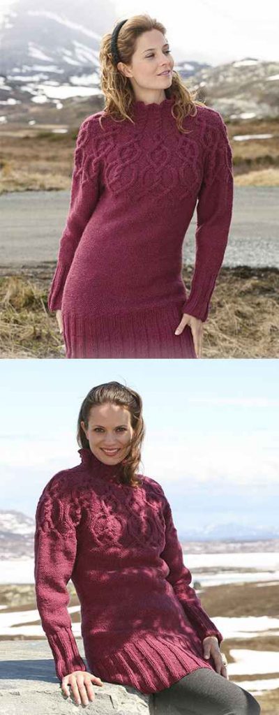 Free tunic knitting pattern with cable yoke