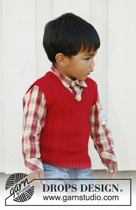 free knitting pattern for a Boys v-neck vest with cables for ages 3 to 12