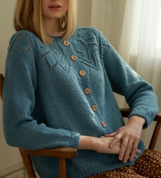 Free Knitting Pattern for a Women’s Lace Yoke Cardigan