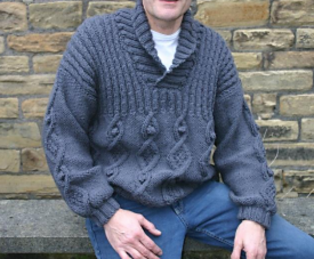 Free Knitting Pattern for a Chunky Collar Jumper for Men