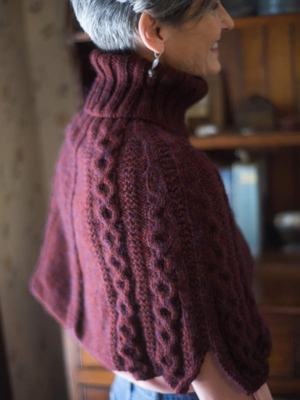 Free Knitting Pattern for a Turtleneck Cabled Capelet
