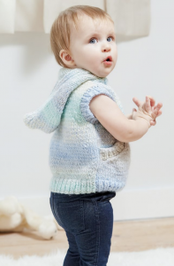 Free knitting pattern for a toddler vest with hood