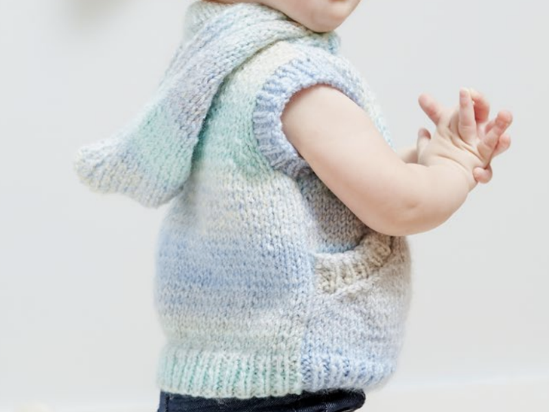 Free Knitting Pattern for a Sleeveless Hoodie for Tots