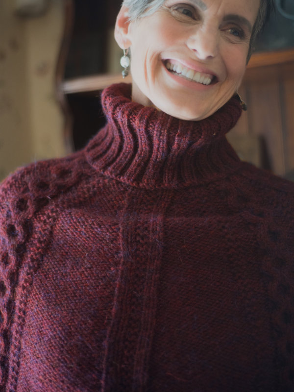 Free Knitting Pattern for a Turtleneck Cabled Capelet