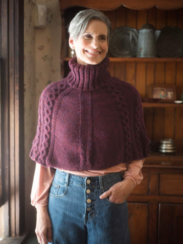 Free Knitting Pattern for a Turtleneck Cabled Capelet