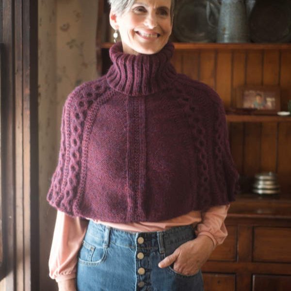 Free Knitting Pattern for a Turtleneck Cabled Capelet