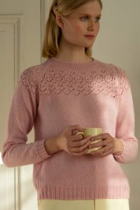 Free Knitting Pattern for a Women’s Knitted Sweater With Lace Yoke