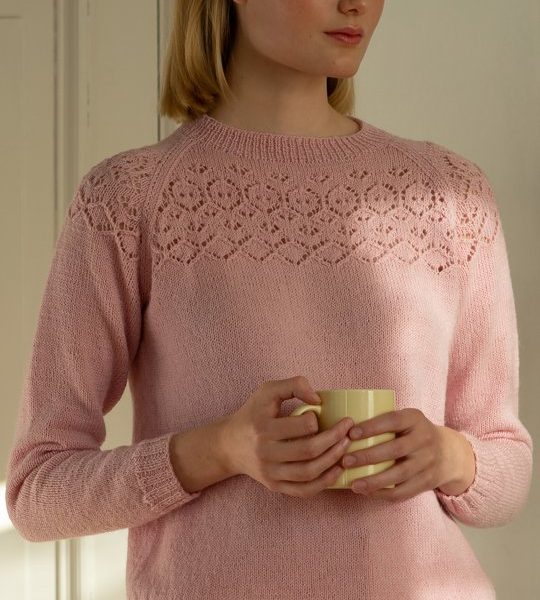 Free Knitting Pattern for a Women’s Knitted Sweater With Lace Yoke