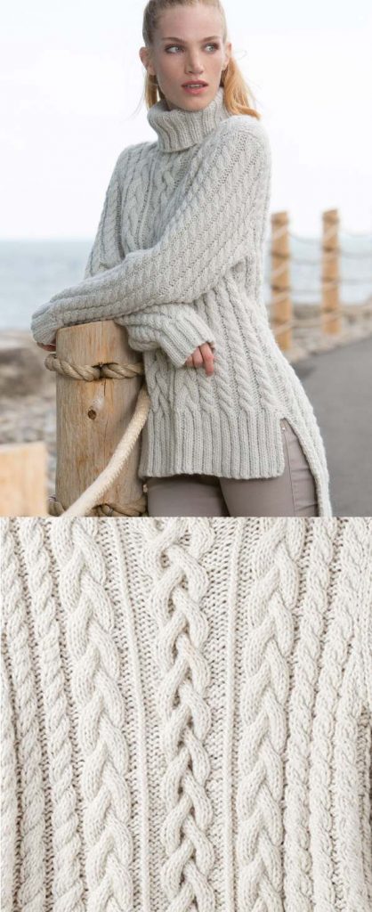 free cable sweater knitting pattern with split hem