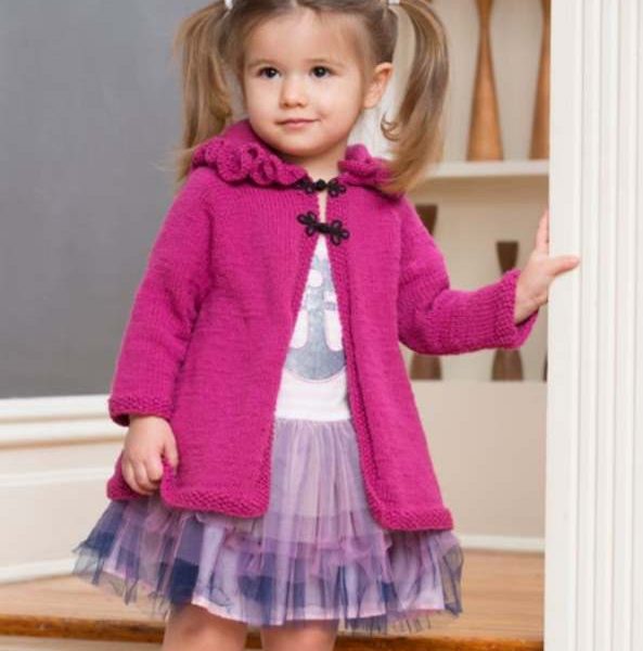 Free Knitting Pattern for a Girl’s Ruffle Hood Coat