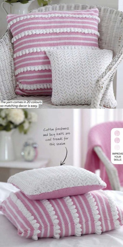 Free Summer Lacy Stripes Cushions knitting pattern