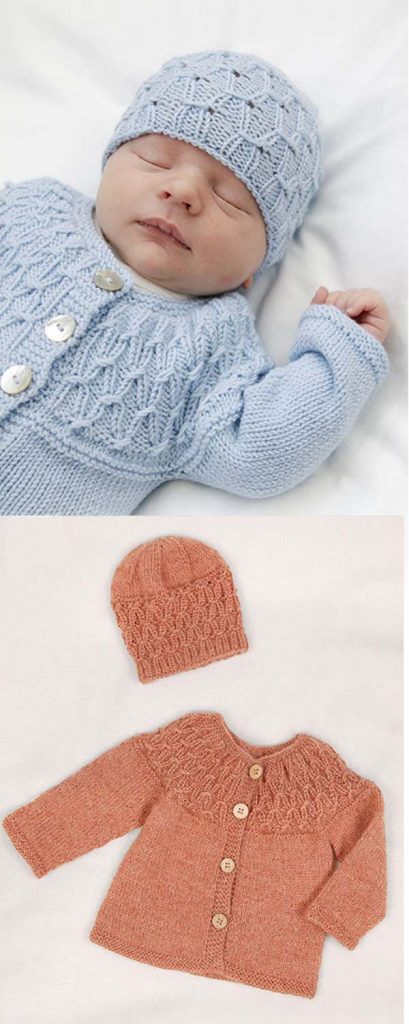 Free baby knitting pattern for jacket and matching hat