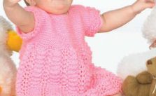 Free Knitting Pattern for a Baby Dress with Feather and Fan