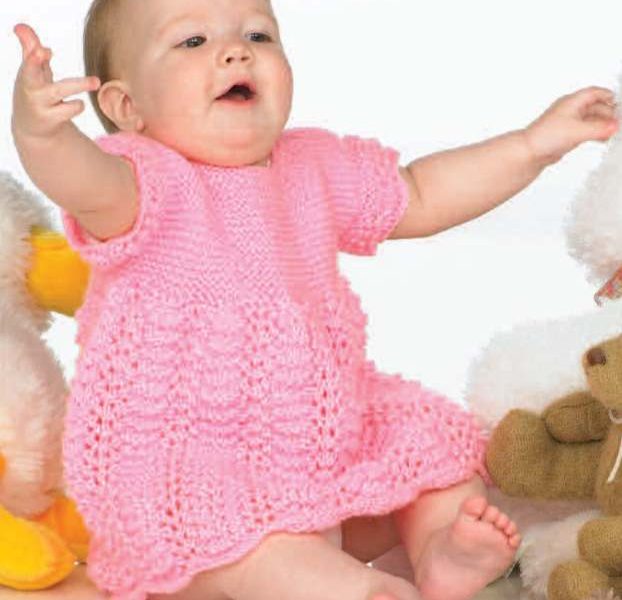 Free Knitting Pattern for a Baby Dress with Feather and Fan