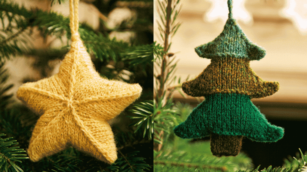 Christmas tree and star knit ornament pattern free