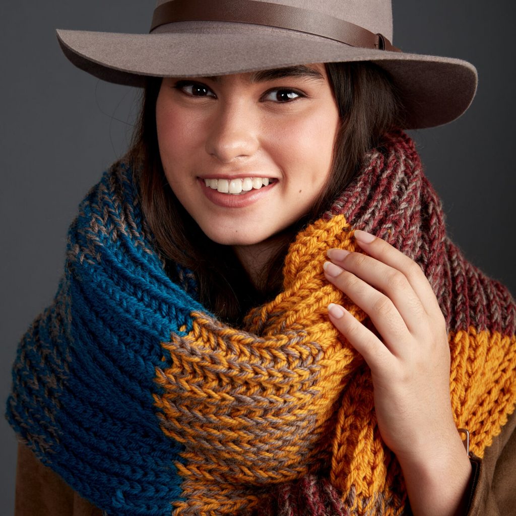 Free knitting pattern for a chunky striped big scarf