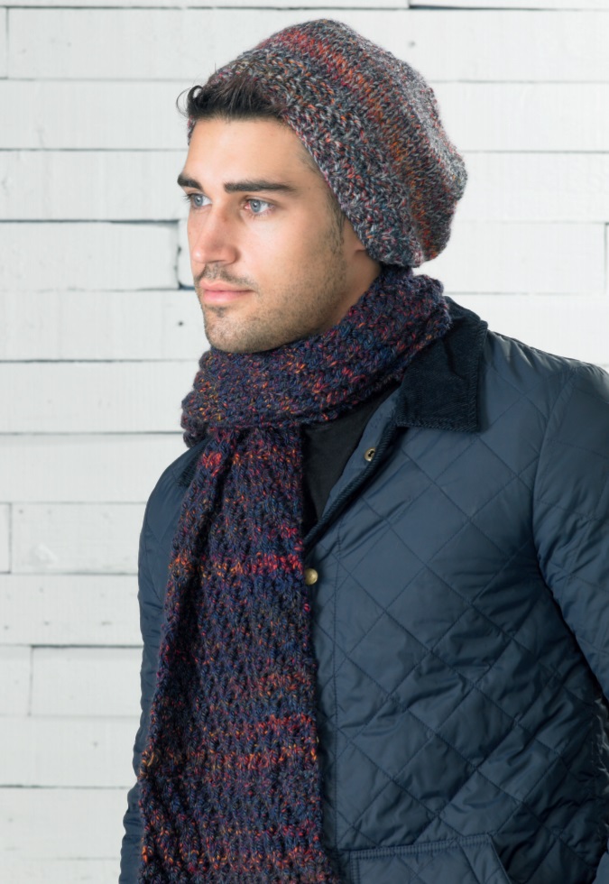 Free knitting pattern for a chunky hat and beanie set for men