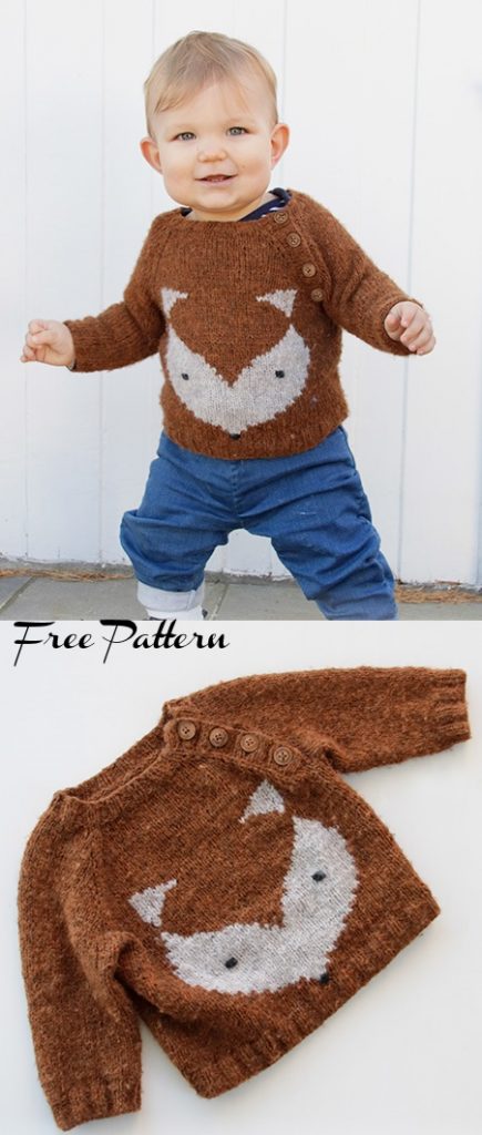 Free Kids Sweater Knitting Pattern for a Little Fox