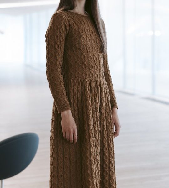 Free Knitting Pattern for a Long Sleeve Cabled Dress