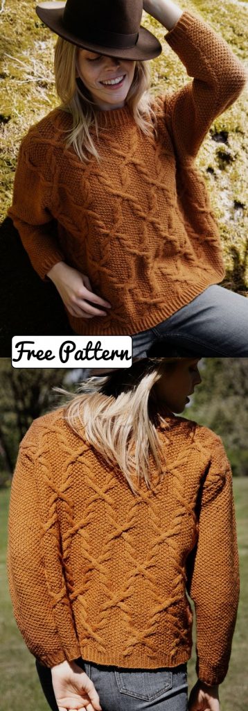 Free knitting pattern for a cable and moss stitch sweater