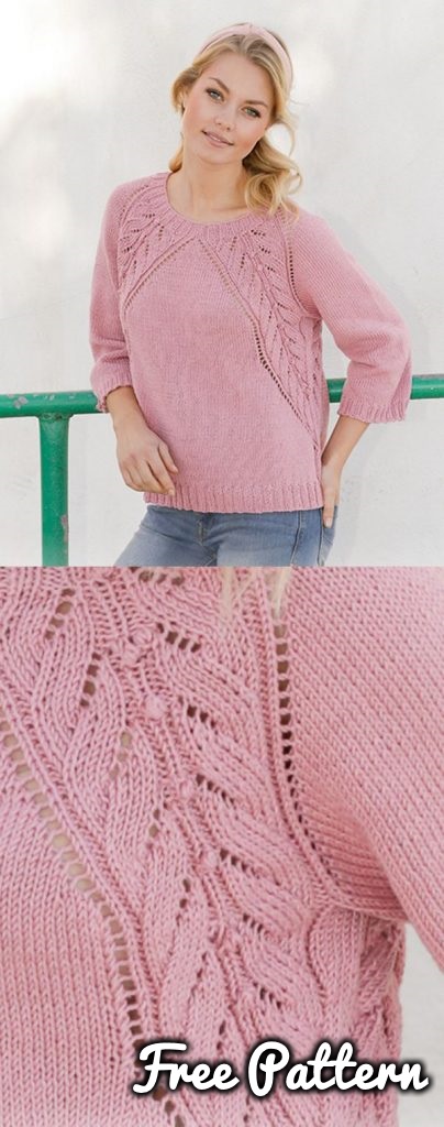 Free knitting pattern for a raglan lace sweater