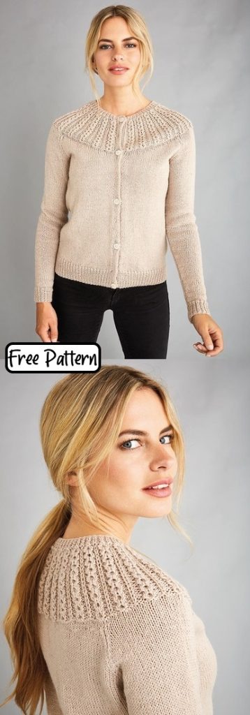 Free knitting pattern for a lace yoke cardigan