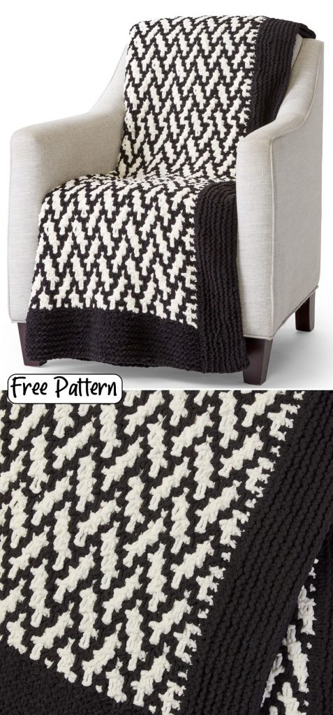 Free knitting pattern for a mosaic herringbone throw