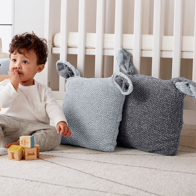 Free knitting pattern for bunny pillow for baby nursery