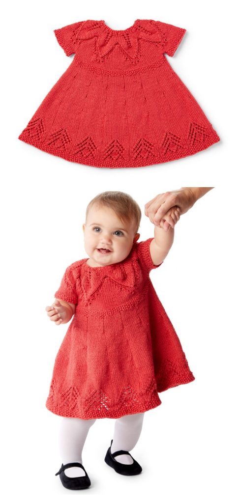 Free lace dress knitting pattern for baby 6 to 18 months