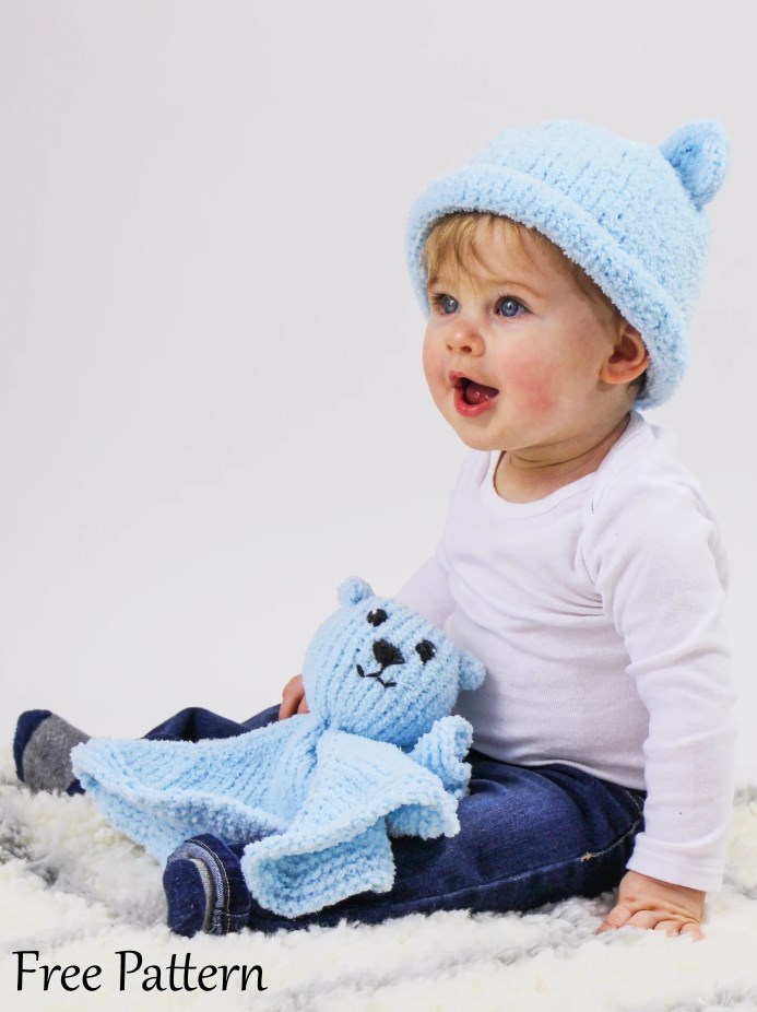 Free and easy little bear hat and lovey knitting pattern