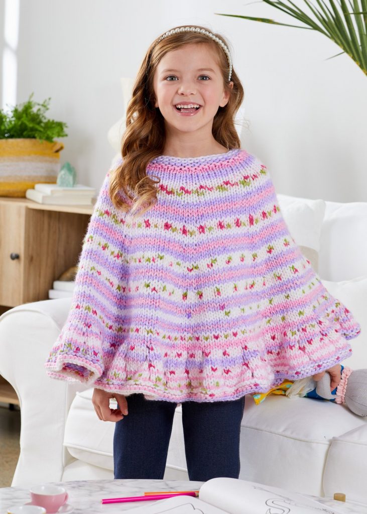 Free knitting pattern for a girls poncho