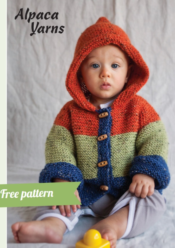 Free knitting pattern for a toddler jacket with hood