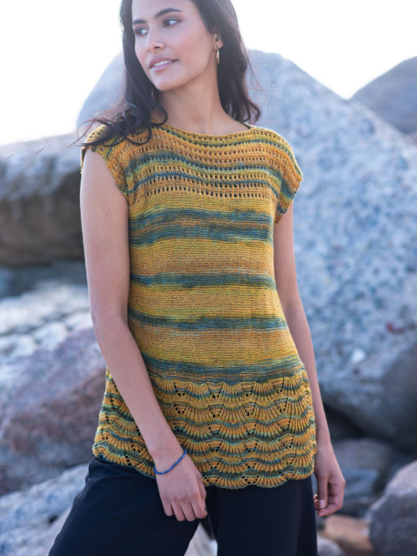Free knitting pattern for a lace top and scalloped bottom edge