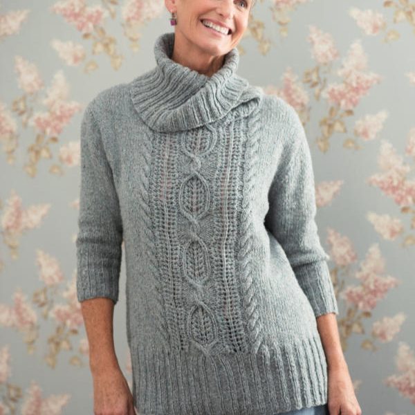Free Knit Pattern for a Turtleneck Sweater with a Central Cable Pattern