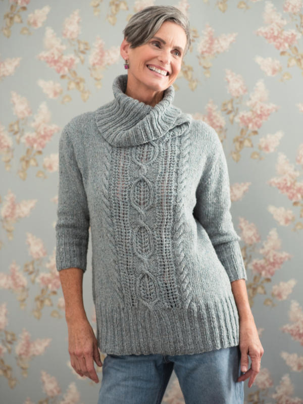 Free Knit Pattern for a Turtleneck Sweater with a Central Cable Pattern