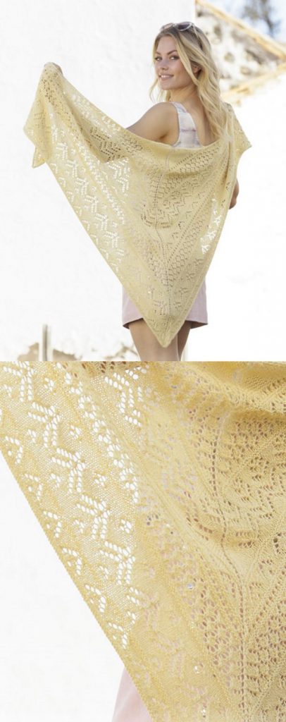 free knitting pattern for a lace shawl with a triangular shape.