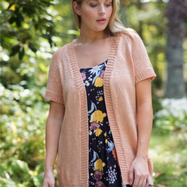 Free Knitting Pattern for a Long Cardigan with Short Sleeves