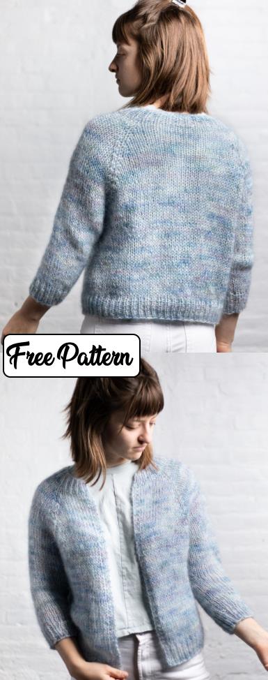 Free easy knitting pattern for a raglan sleeve cardigan