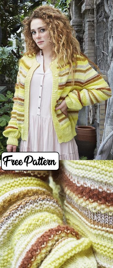 Free knitting pattern for a striped easy cardigan