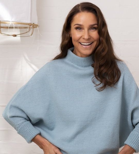Free Knit Pattern for a Polo Neck Merino Comfy Sweater for Women